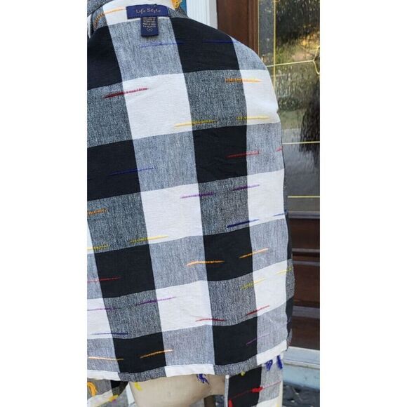 VTG 90s Lifestyle Checkered Colorful Jacket Coat Button Up Sz M 100% Cotton - Picture 10 of 11